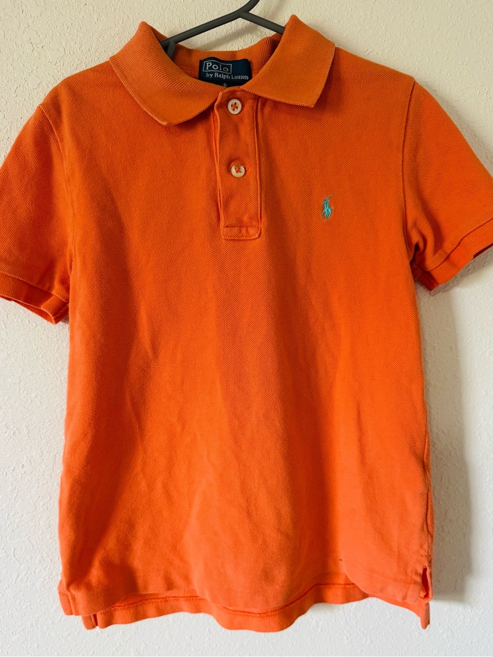 Ralph Lauren Kids Orange Polo Shirt with Teal Logo Size 6